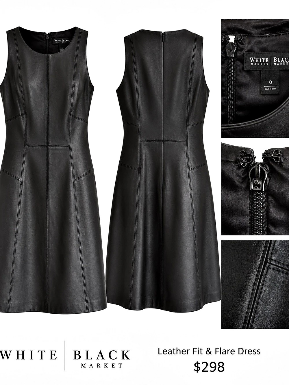 White House Black Market Leather Fit & Flare Mini Dress Black 00 Like New